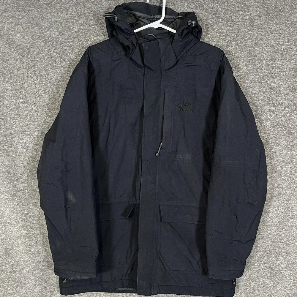 The North Face Jacket Mens Large Black Hooded Insulated HyVent Ski Winter Coat